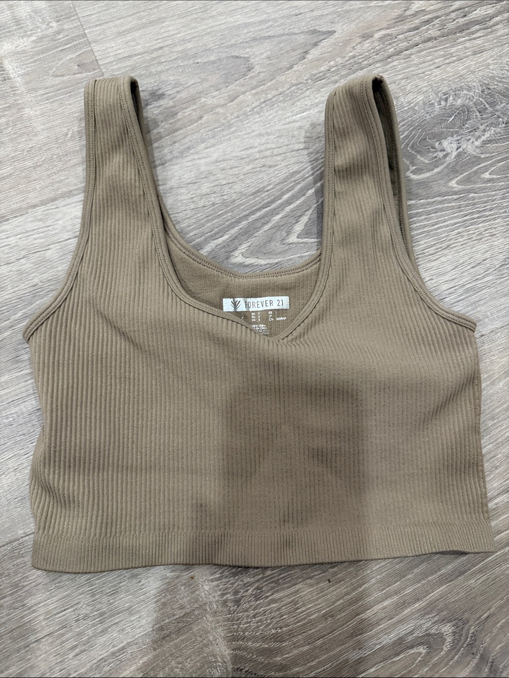Forever 21 Ribbed Crop Tank Top in Taupe